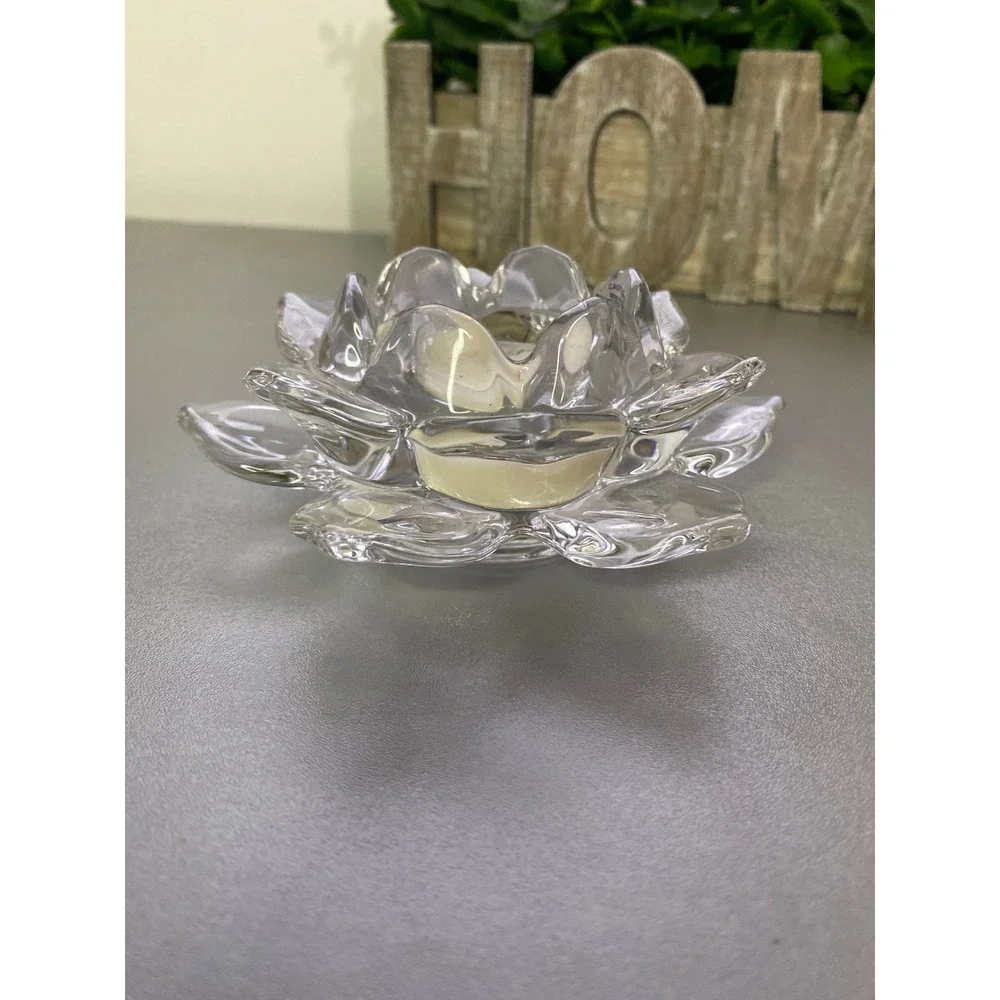 Clear Glass Lotus Flower Tealight Holder‎ Candle Holder Wedding Table Decor